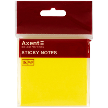 Блок паперу Axent з клейким шаром 75x75 мм 80 аркушів яскраво-жовтий - Pampik
