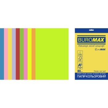 Набор цветной бумаги Buromax Euromax Neon + Intensiv А4 50 листов 10 цветов (BM.2721850E-99) - Pampik