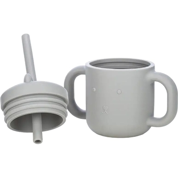 Силіконова дитяча чашка FreeOn Silicone  з ручками та соломинкою сіра (46347) - Pampik - 2