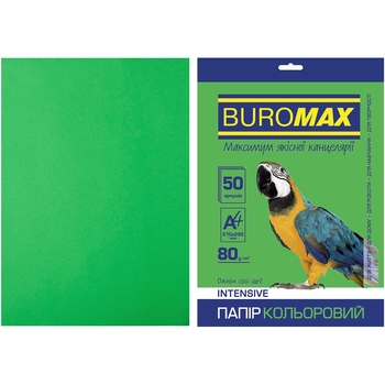 Бумага цветная Buromax Intensiv А4 50 листов зеленая (BM.2721350-04) - Pampik