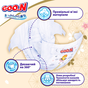 Підгузки на липучках Goo.N Premium Soft розмір 2/S (3-6 кг), 140 шт. - Pampik - 3