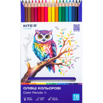 Карандаши цветные Kite Classic 18 шт. (K-052) - Pampik - 2