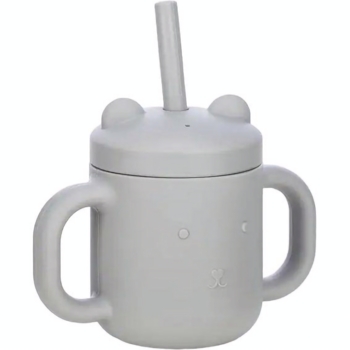 Силіконова дитяча чашка FreeOn Silicone  з ручками та соломинкою сіра (46347) - Pampik