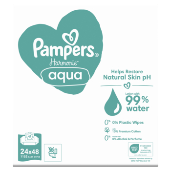 Дитячі вологі серветки Pampers Harmonie Aqua, 1152 шт. (24 уп. по 48 шт.) - Pampik - 2
