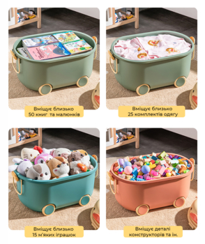 Многофункциональный ящик для хранения игрушек Poppet Утенок Грин на колесах, большой (PP-001G-L) - Pampik - 3