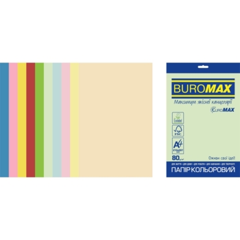 Набор цветной бумаги Buromax Euromax Pastel + Intensiv А4 50 листов 10 цветов (BM.2721650E-99) - Pampik