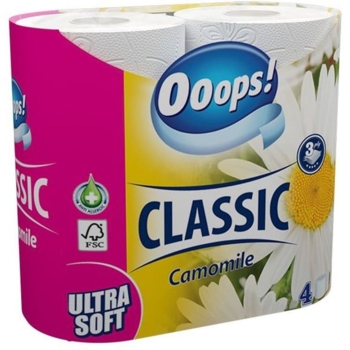 Туалетная бумага Ooops! Classic Kamilla Ромашка, трехслойная, 4 рулона - Pampik