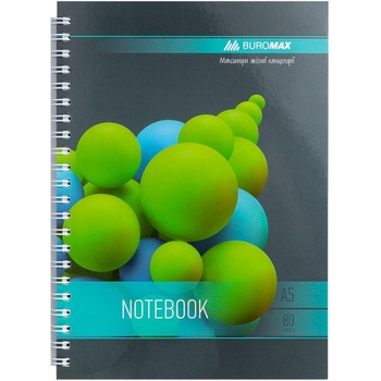 Тетрадь Buromax Sphere на пружине А5, 80 листов бирюзовая (BM.24552101-06) - Pampik
