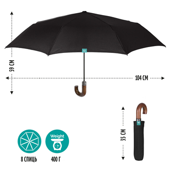 Парасолька Perletti Time складана автоматична чорна (26016) - Pampik - 5