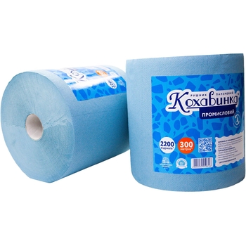 Паперові рушники Кохавинка Промисловий одношарові, 300 метрів, 2200 відривів, синій - Pampik - 2