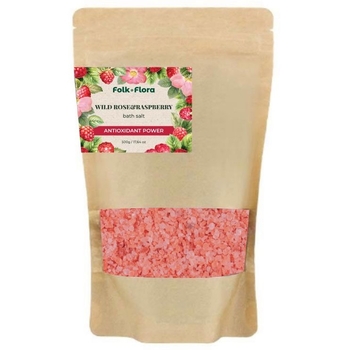 Соль для ванны Folk&Flora Шиповник и малина 500 г - Pampik