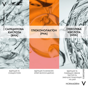 Очищувальний гель-сироватка Vichy Normaderm з ефектом пілінгу для проблемної шкіри обличчя та тіла 125 мл - Pampik - 7