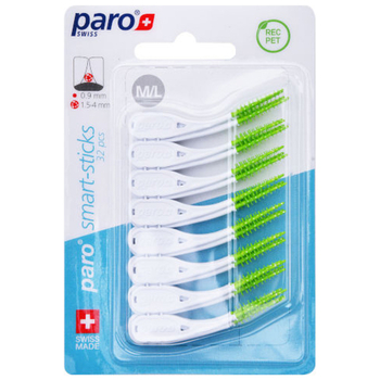 Безметалеві міжзубні щітки Paro Swiss smart-sticks M/L ø1.5/3.8 мм 32 шт. світло-зелені (Esro AG) - Pampik
