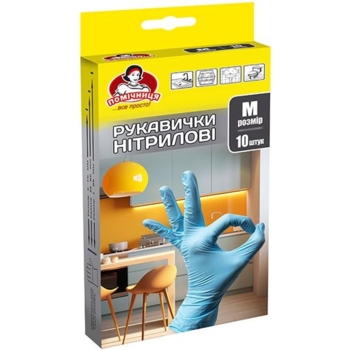 Рукавички нітрилові Помічниця, розмір М, 10 шт., синій - Pampik