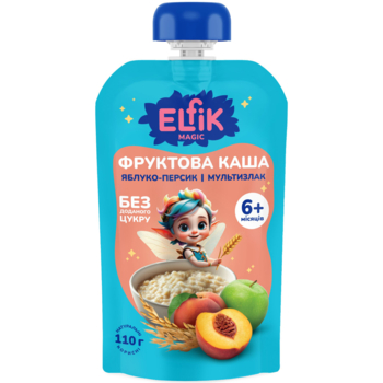 Фруктова каша Elfik Magic з яблук, мультизлакової каші та персиків, 110 г - Pampik