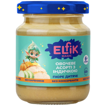 Пюре Elfik Magic Овочеве асорті з індичкою, 100 г - Pampik