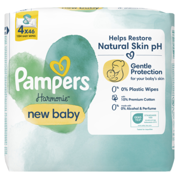 Дитячі вологі серветки Pampers Harmonie New Baby, 184 шт. (4 уп. по 46 шт.) - Pampik - 2