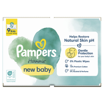 Дитячі вологі серветки Pampers Harmonie New Baby Aloe Vera, 414 шт. (9 уп. по 46 шт.) - Pampik - 2