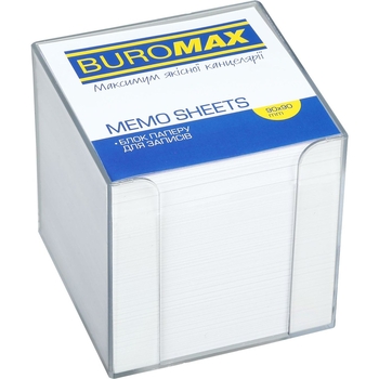 Бокс для бумаги Buromax с белой бумагой 9х9х9 см прозрачный (BM.2290-03) - Pampik