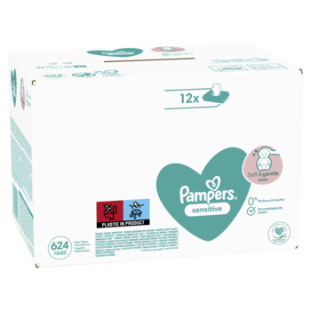 Дитячі вологі серветки Pampers Sensitive, 624 шт. (12 уп. по 52 шт.) - Pampik - 3