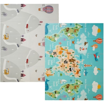 Дитячий килимок Poppet Карта світу та Гірська дорога двосторонній складний 200х150x1 см (PP028-150H) - Pampik