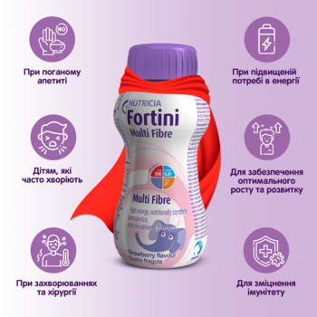 Дитяче ентеральне харчування Nutricia Fortini Multi Fibre зі смаком полуниці, 200 мл - Pampik - 3