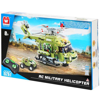 Машинка-конструктор делюкс на дистанційному керуванні Wise Block Військовий гелікоптер 676 деталей (EU389802) - Pampik - 8