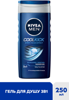 Гель для душу Nivea Men Cool Kick з ментолом, 250 мл - Pampik - 3