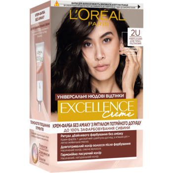 Стійка крем-фарба для волосся L'Oreal Paris Excellence Crème Universal Nudes 2U Універсальний дуже темно-каштановий 192 мл - Pampik