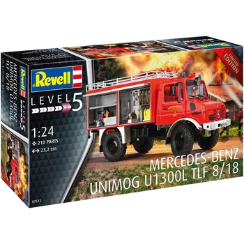 Сборная модель Revell Пожарная машина Mercedes-Benz Unimog U1300L TLF 8/18 уровень 5, масштаб 1:24, 210 деталей (RVL-07512) - Pampik - 2