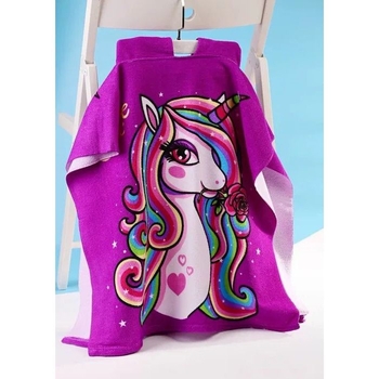 Дитячий банний рушник HomeBrand з капюшоном Єдиноріг з трояндою (4594) - Pampik - 2