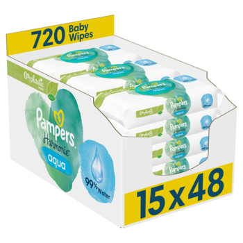Дитячі вологі серветки Pampers Harmonie Aqua, 720 шт. (15 уп. по 48 шт.) - Pampik