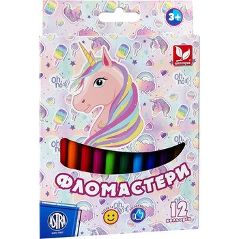 Фломастери Школярик Unicorn, 12 кольорів - Pampik