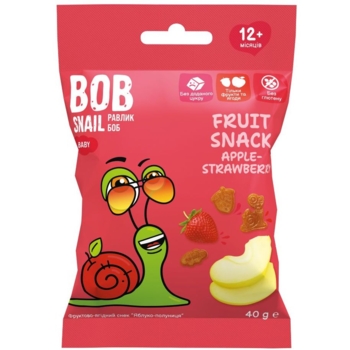 Натуральні снеки для дітей Bob Snail Яблуко та полуниця, 40 г - Pampik