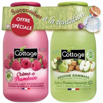 Набір Cottage Raspberry Cream& Cottage Sugar and Crunchy Apple молочко для душу 250 мл та гель-ексфоліант 270 мл - Pampik