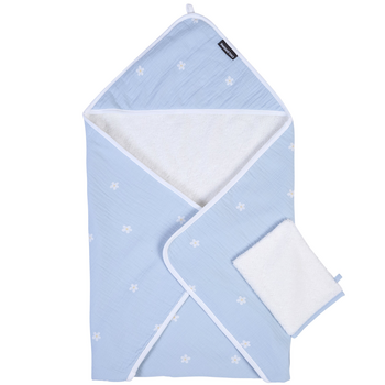 Рушник з капюшоном та рукавичкою Childhome, 80x80 см, flower blue (CCBCMBF) - Pampik
