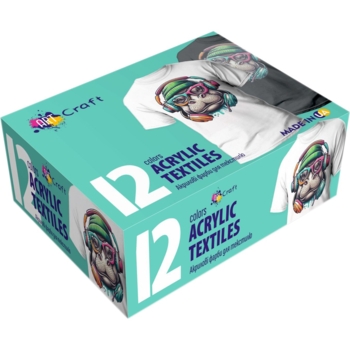 Набор акриловых красок для текстиля ArtCraft, 12 цветов, по 20 мл (5027-AC). - Pampik