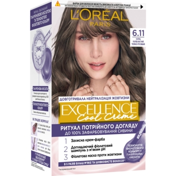 Стійка фарба для волосся L'Oreal Paris Excellence Cool Creme 6.11 Ультра попелястий темно русявий - Pampik