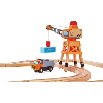 Набір для іграшкової залізниці Hape Підйомний кран та вантажівка (E3715) - Pampik - 3