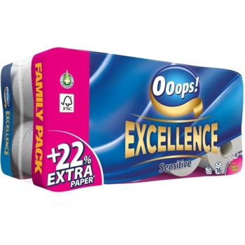 Туалетная бумага Ooops! Excellence Sensetive, трехслойная, 16 рулонов - Pampik
