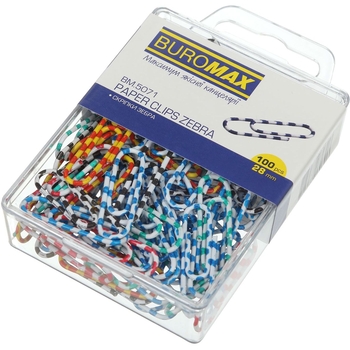 Скріпки кольорові Buromax Зебра 28 мм 100 шт. (BM.5071) - Pampik