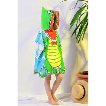 Дитячий банний рушник HomeBrand з капюшоном Динозаврик (4595) - Pampik - 2