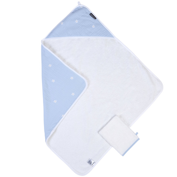 Рушник з капюшоном та рукавичкою Childhome, 80x80 см, flower blue (CCBCMBF) - Pampik - 2