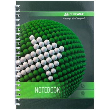 Тетрадь Buromax Sphere на пружине А5, 80 листов зеленая (BM.24552101-04) - Pampik