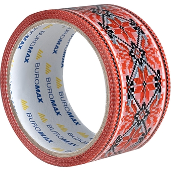 Клейкая лента упаковочная Buromax Вышиванка 48 мм x 35 м красная (BM.7007-69) - Pampik