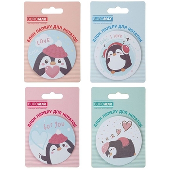 Блок бумаги для заметок Buromax Penguin с клейким слоем 70х70 мм 30 листов в ассортименте (BM.2381-74) - Pampik