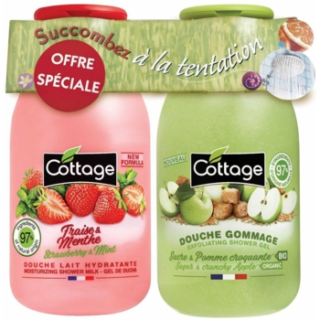 Набір Cottage Strawberry & Mint & Sugar and Crunchy Apple молочко для душу 250 мл та гель-ексфоліант 270 мл - Pampik