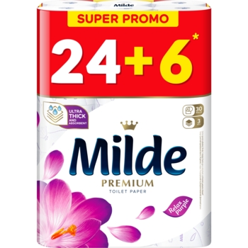 Туалетний папір Milde Relax Purple, 3 шари, 24+6 рулонів - Pampik