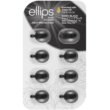 Вітаміни для волосся Ellips Hair Vitamin Shiny Black з Kemeri & Aloe Vera Oil Нічне сяйво 8 мл (8 шт. х 1 мл) - Pampik