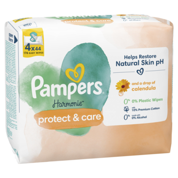 Дитячі вологі серветки Pampers Harmonie Calendula, 176 шт. (4 уп. по 44 шт.) - Pampik - 3